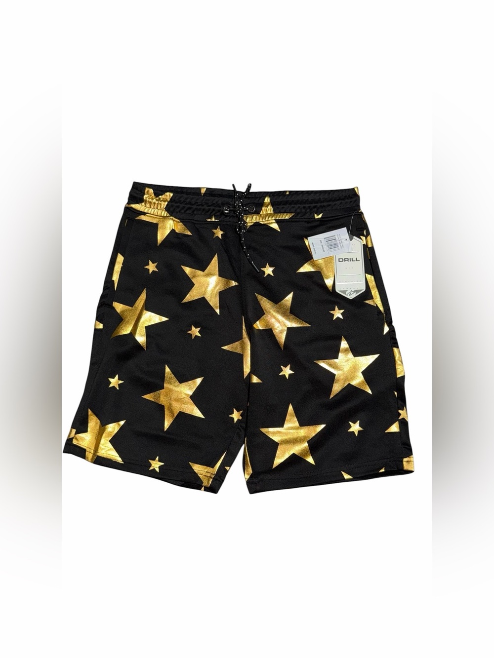 NWT Men’s Black Swim Trunks with Gold Star Print by Drill